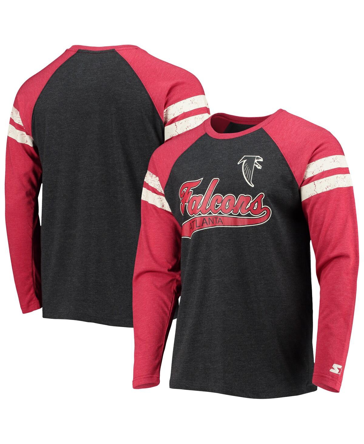 Men's Starter Black, Red Atlanta Falcons Throwback League Raglan Long Sleeve Tri-Blend T-shirt - Black, Red