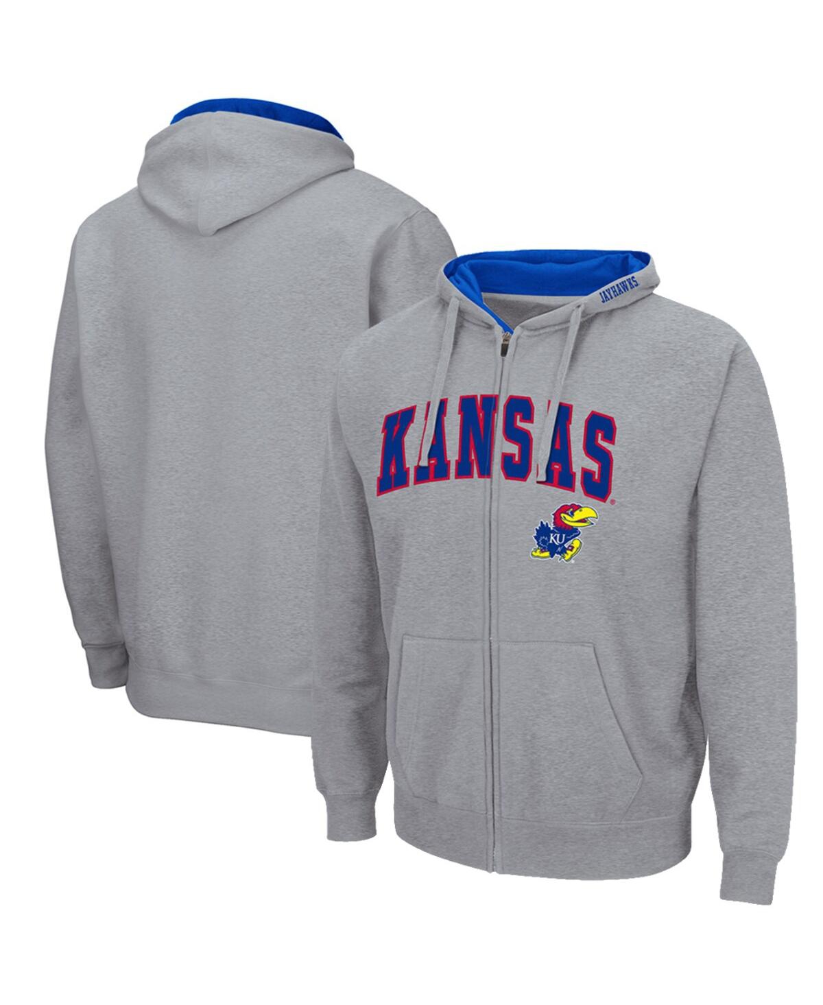 Men's Colosseum Heathered Gray Kansas Jayhawks Arch and Logo 3.0 Full-Zip Hoodie - Heathered Gray
