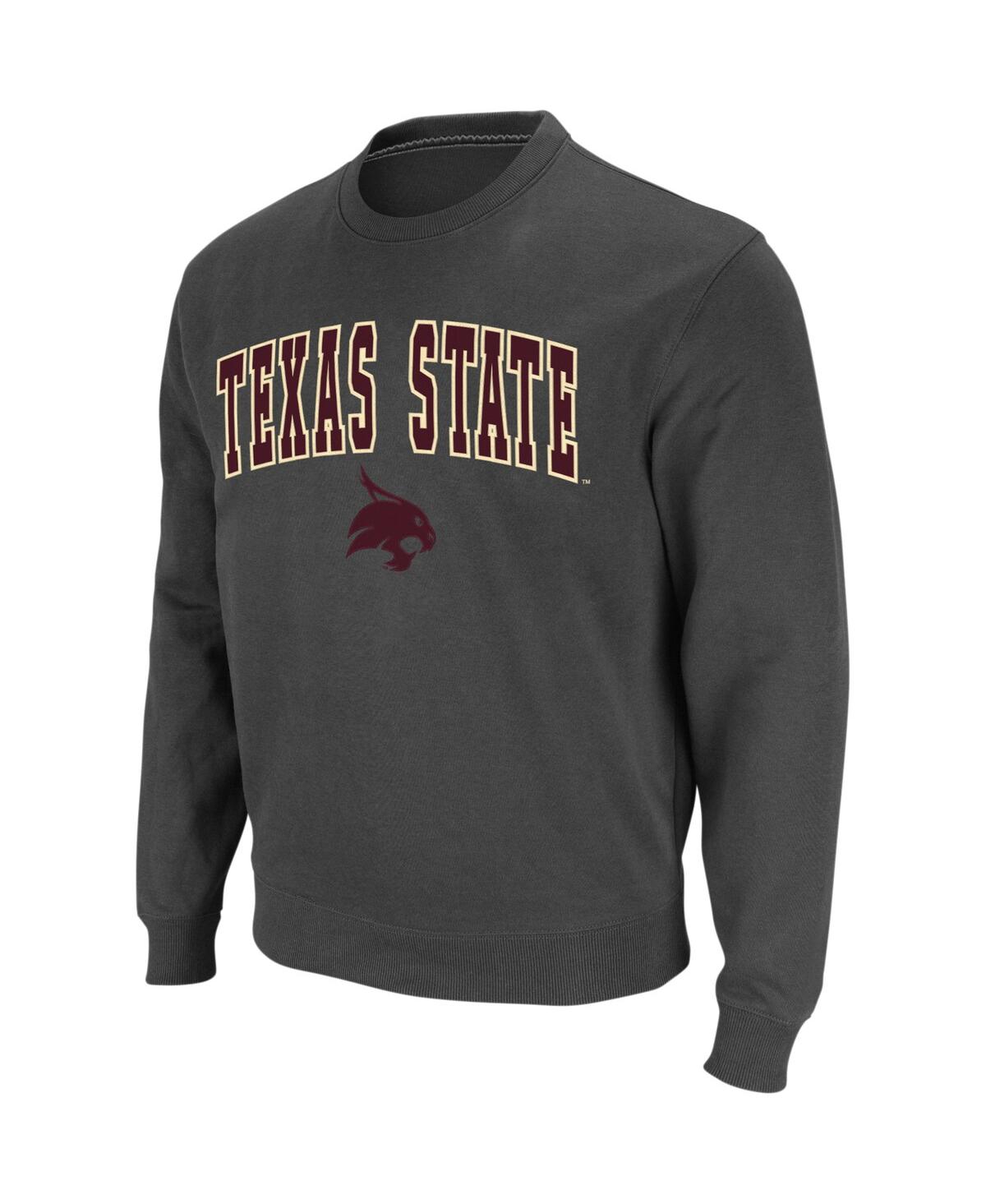 Colosseum Men's  Charcoal Texas State Bobcats Arch And Logo Crew Neck Sweatshirt In Charcoal