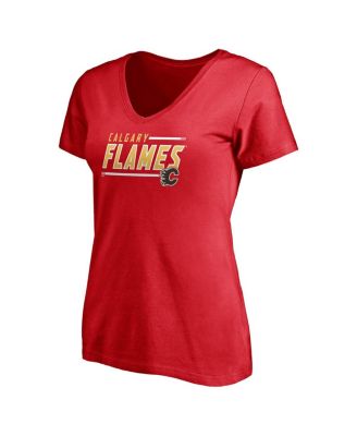 Women's Red Calgary Flames Plus Size Mascot In Bounds V-Neck T-shirt