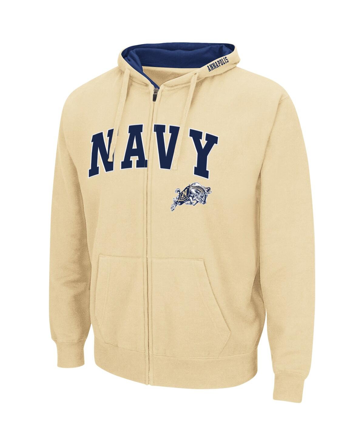 Colosseum Men's  Gold Navy Midshipmen Arch And Logo 3.0 Full-zip Hoodie In Gold