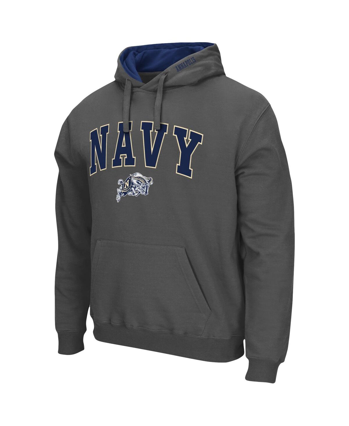 Colosseum Men's  Heathered Gray Navy Midshipmen Arch And Logo 3.0 Pullover Hoodie In Heathered Gray