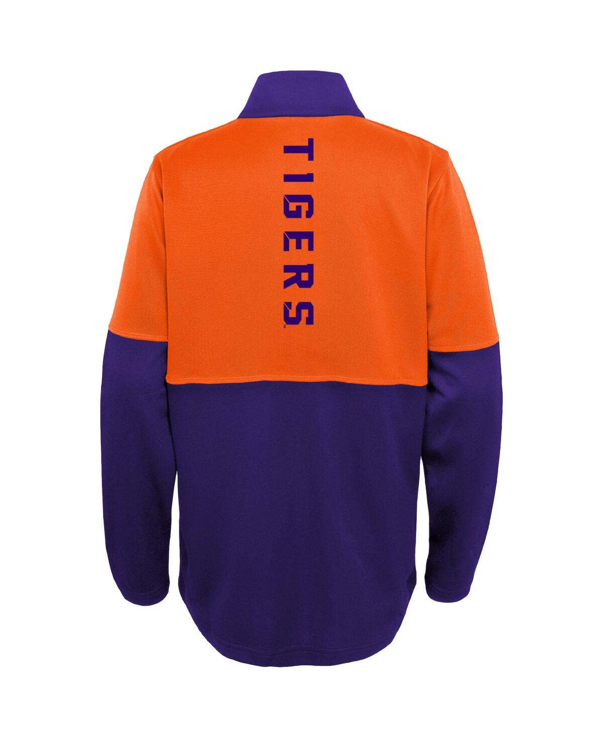 Shop Outerstuff Big Boys Purple, Orange Clemson Tigers Quick Snap Spine Print Quarter-zip Jacket In Purple,orange