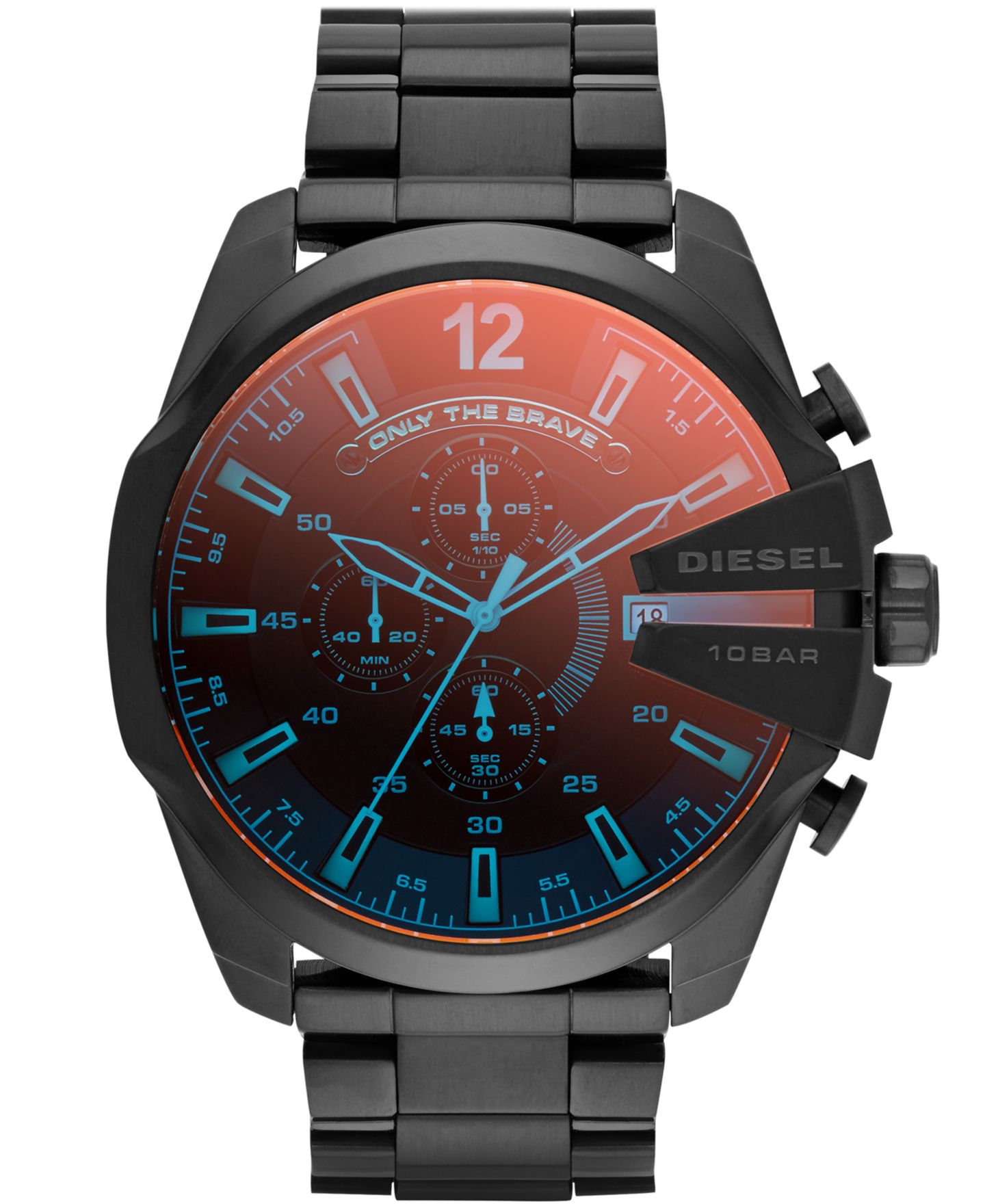 Мужские часы Diesel Chronograph Iridescent Crystal Mega Chief Black Ion-Plated Stainless Steel Bracelet Watch 59x51mm DZ4318 — фото 1