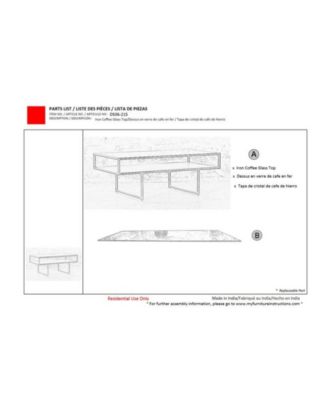 Iron Coffee Table with Glass Top and Wooden Shelf