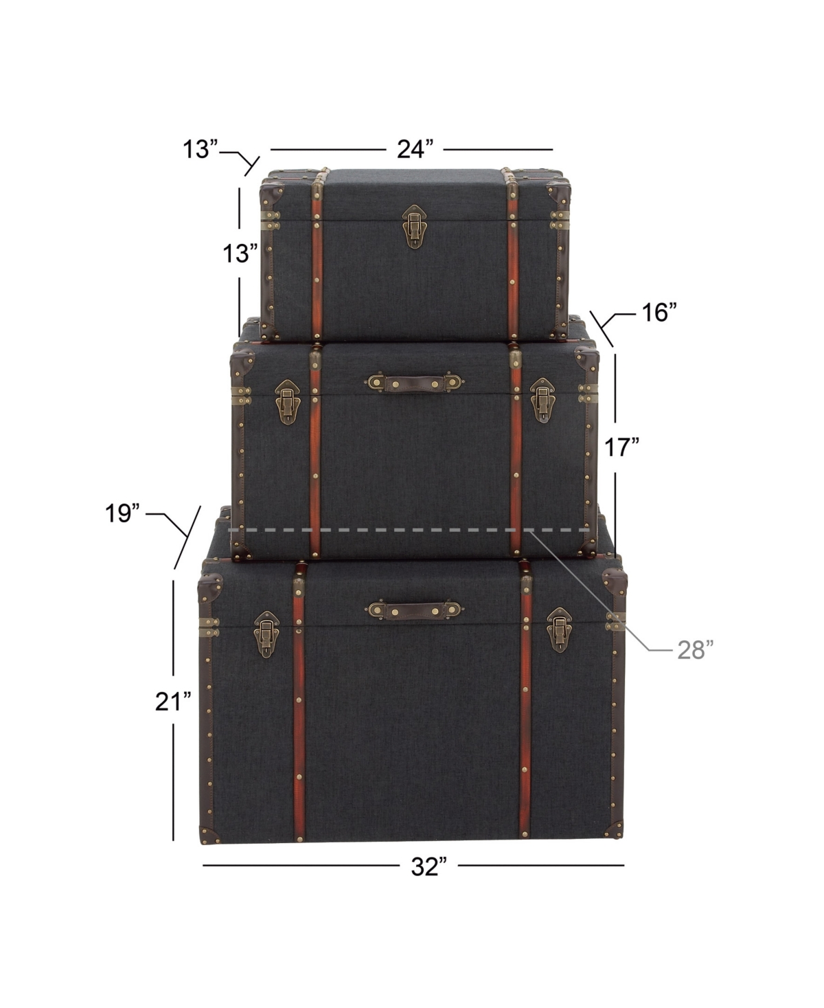 Wood Traditional Trunk, Set of 3