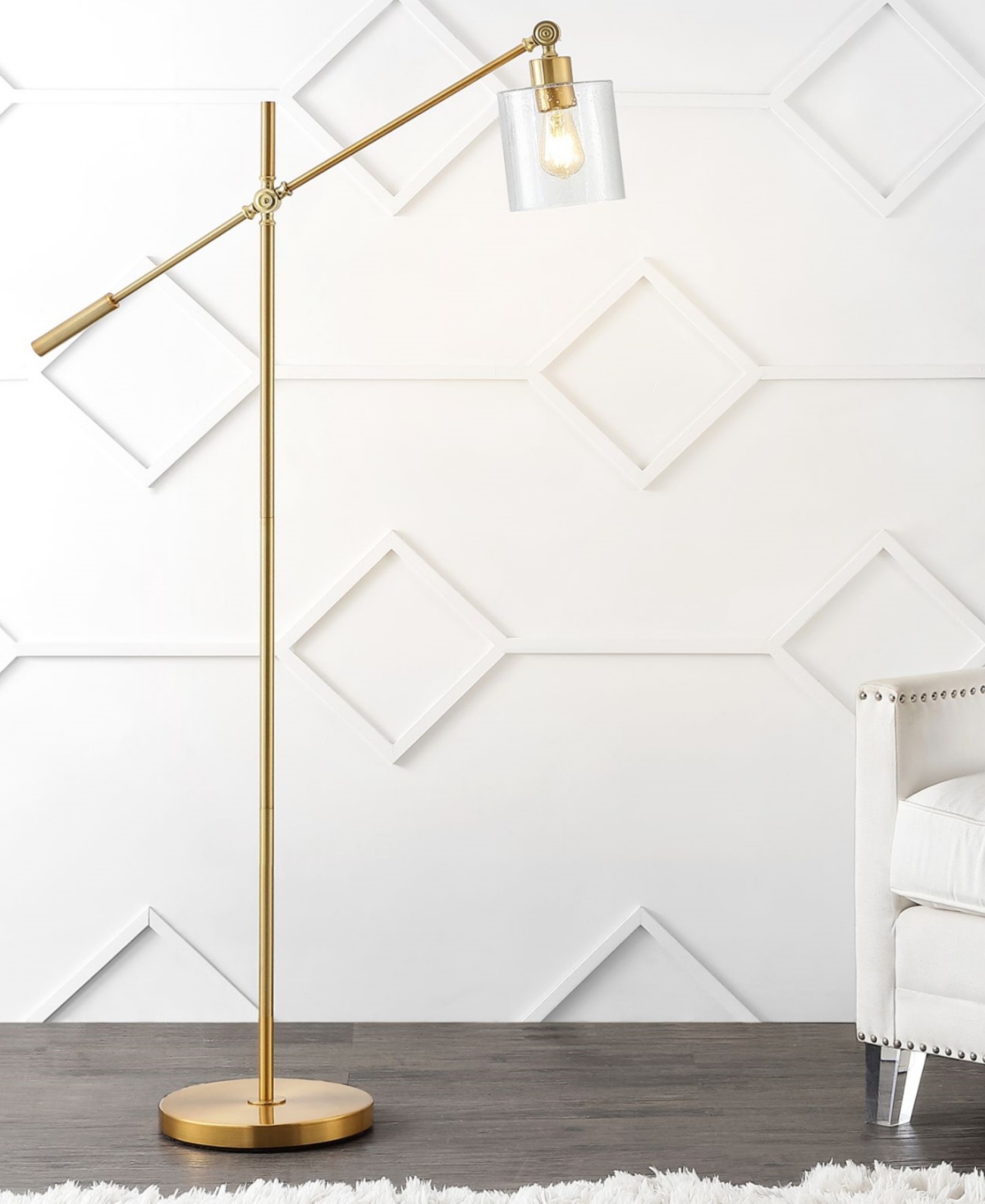 Kathryn Classic Glass Adjustable Head Modern Led Floor Lamp - Gold-tone