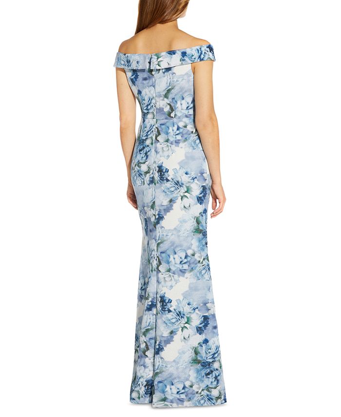 Adrianna Papell Women's Off The Shoulder Gown Gray Size 8 main image 1