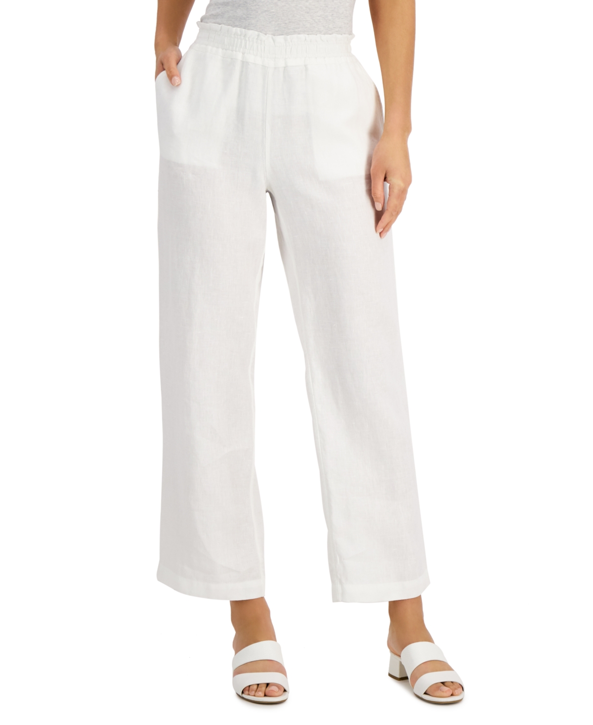 Charter Club Women's 100% Linen Drawstring-waist Pants, Created For Macy's In Bright White