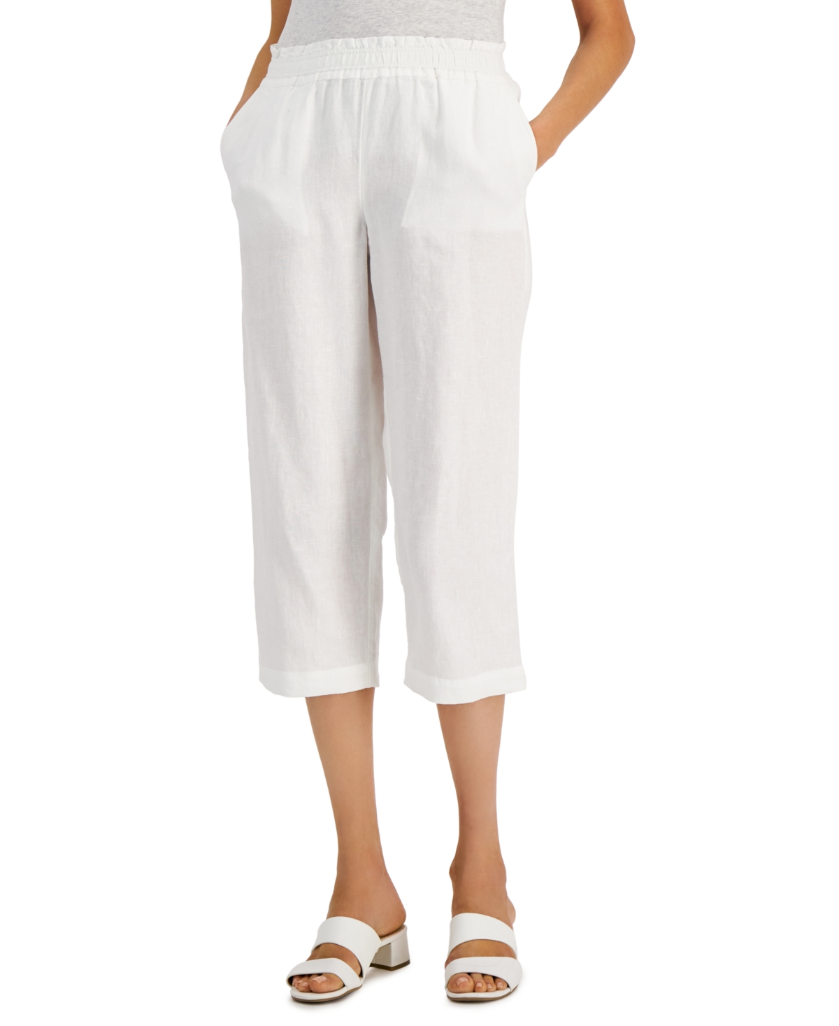 Charter Club Petite Linen Cropped Pants, Created for Macy's - Bright White