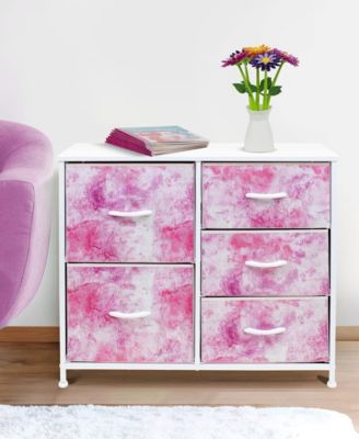 Dresser with 5 Drawers - Storage Chest Organizer with Steel Frame, Wood Top, Handles, Fabric Bins