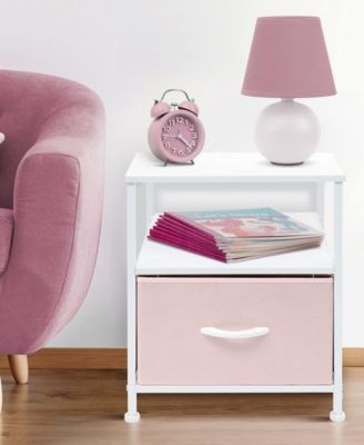 1 Drawers Nightstand with Shelf - Steel Frame, Wood Top & Easy Pull Fabric Bins - Perfect for Home, Bedroom, Office & College Dorm