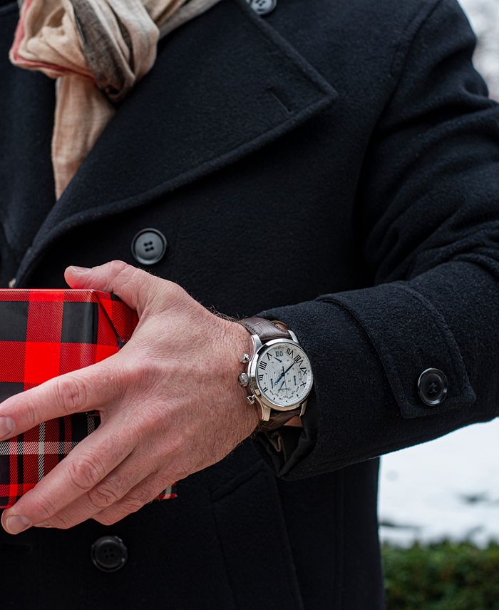 Pierre Laurent Men's Swiss Chronograph Brown Leather Strap Watch 46mm