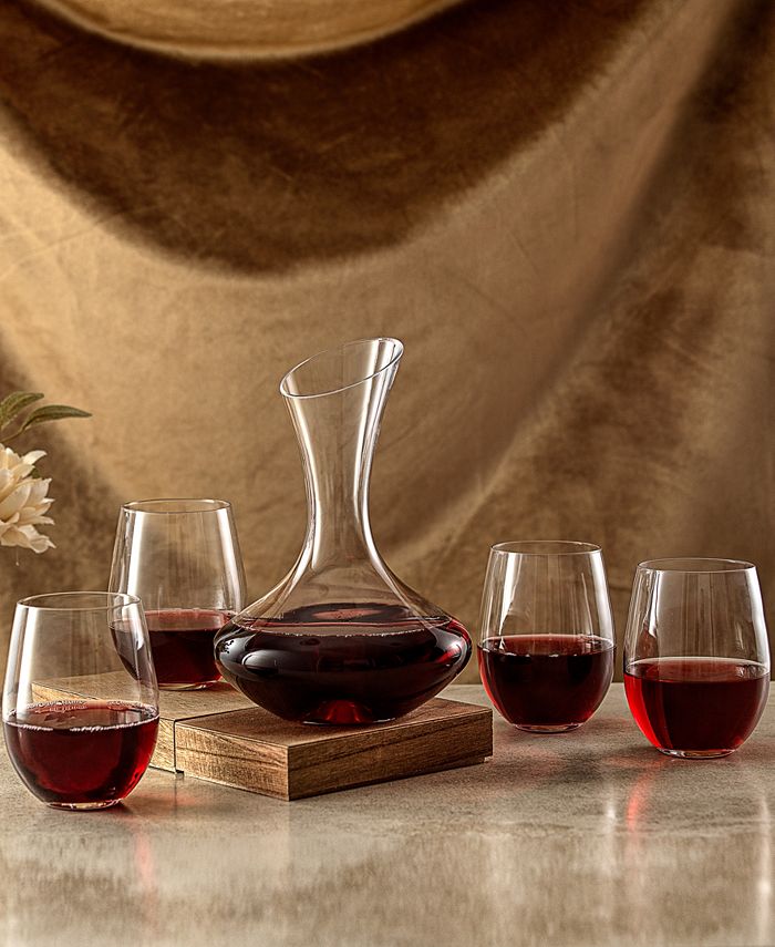 JoyJolt Lancia Crystal Wine Decanter with Stemless Glasses, Set of 4