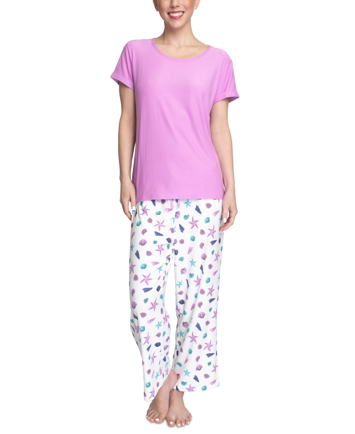 Hanes Super Soft Knit Shortsleeve Top And Openleg Pajama Pants Set In