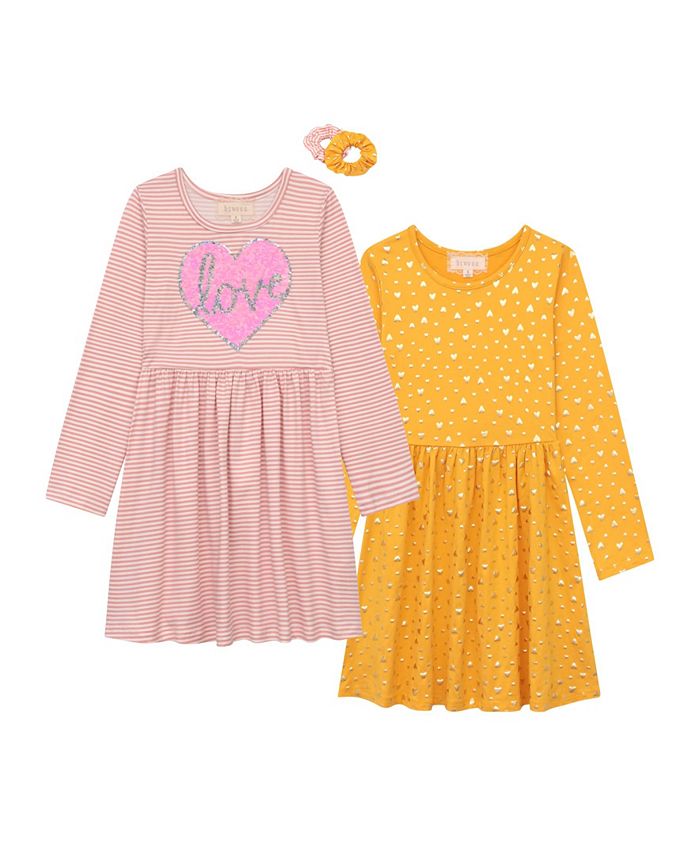 BTween Little Girls Long Sleeve Recess Dress with Sequin Love Heart and GWP Scrunchies Pack of 2 Macy s