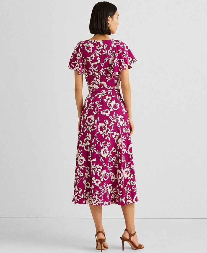 Lauren Ralph Lauren Floral Crepe Flutter-Sleeve Dress - Macy's