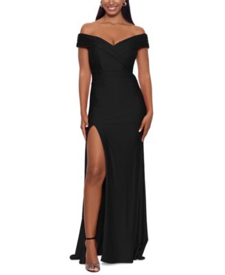 long black off the shoulder dress