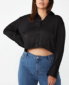 Trendy Plus Size Santorini Long Sleeve Cropped Satin Shirt