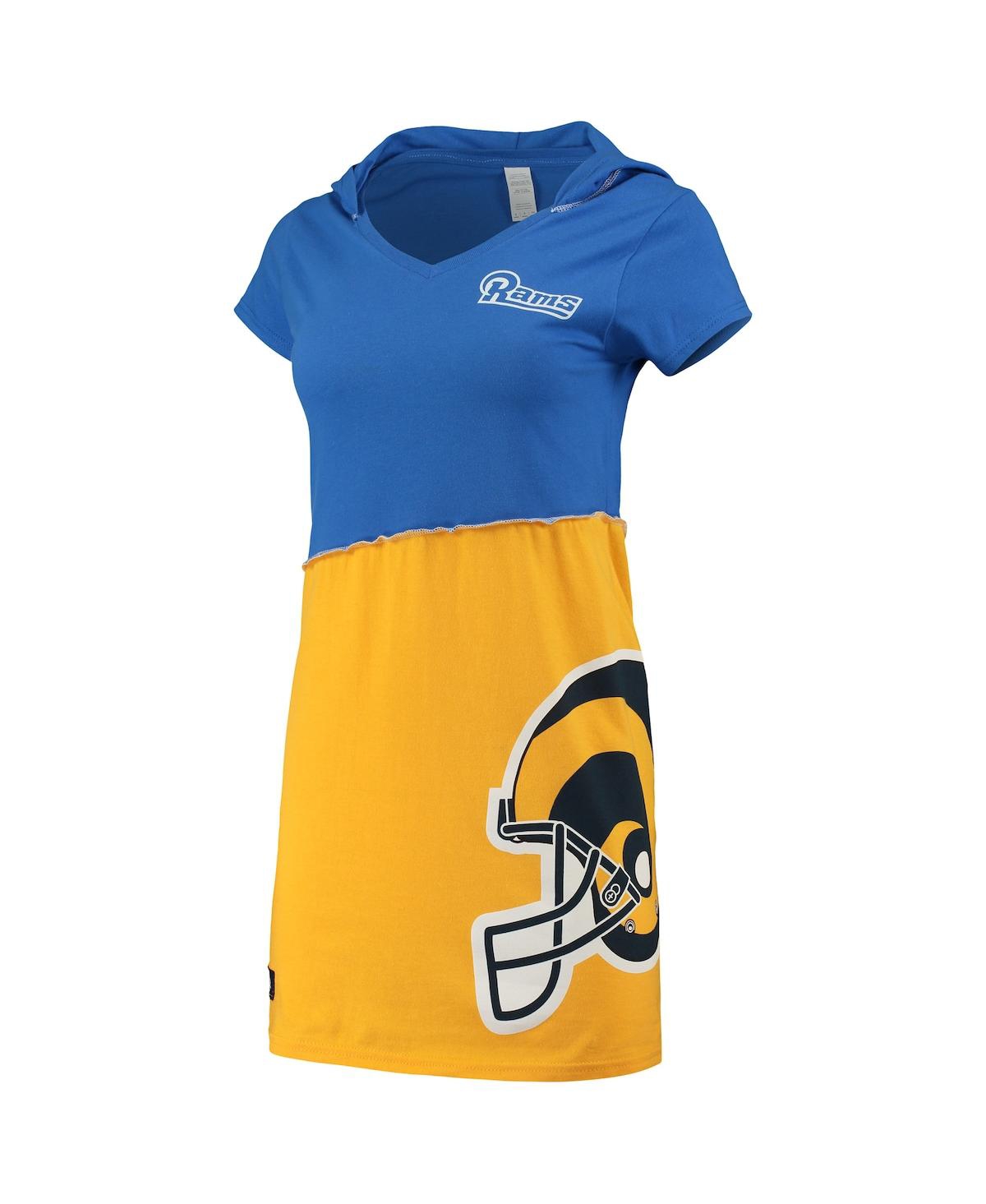 Women's Refried Apparel Royal and Gold Los Angeles Rams Hooded Mini Dress - Royal, Gold