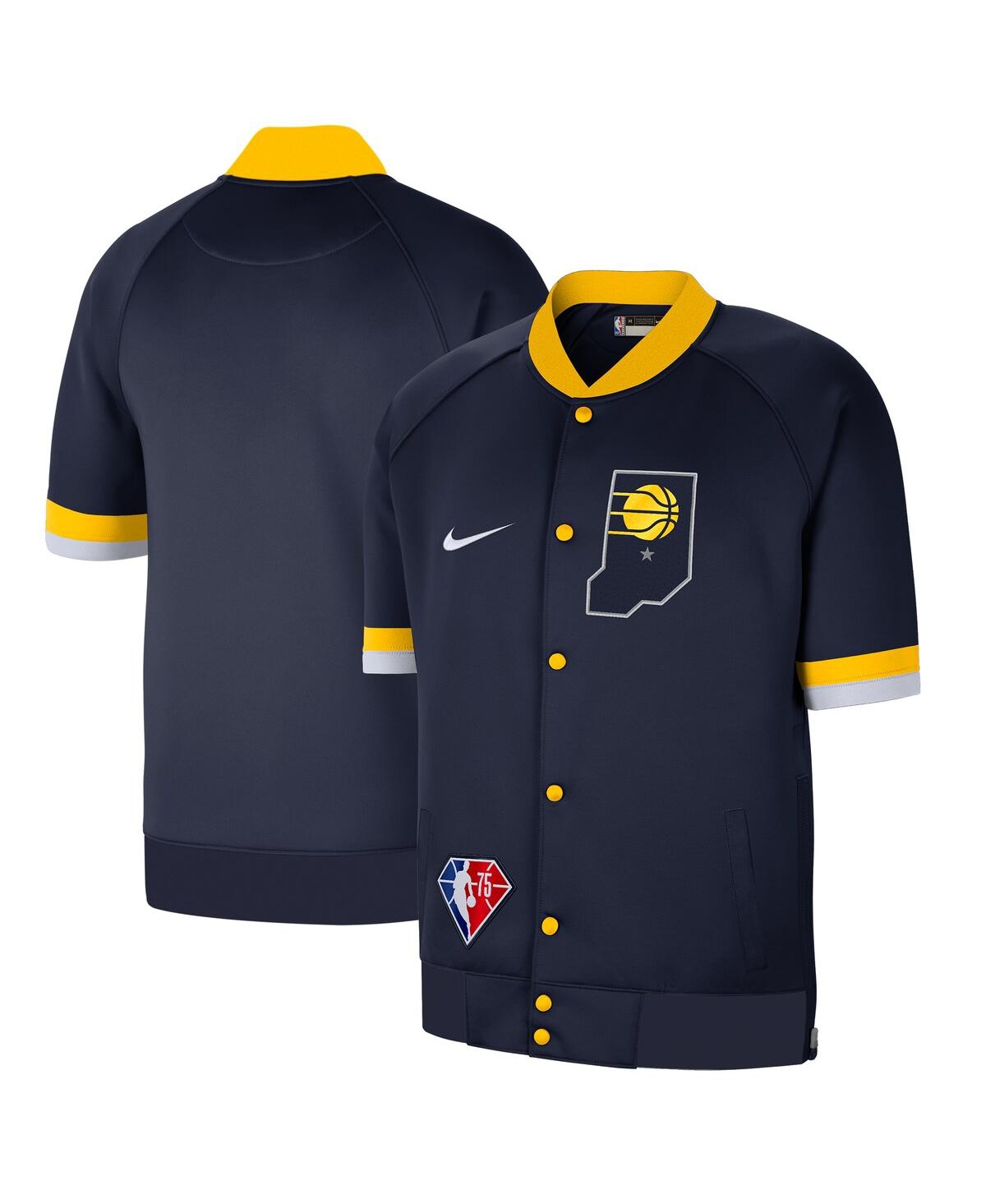 Men's Nike Navy, White Indiana Pacers 2021/22 City Edition Therma Flex Showtime Short Sleeve Full-Snap Bomber Jacket - Navy, White