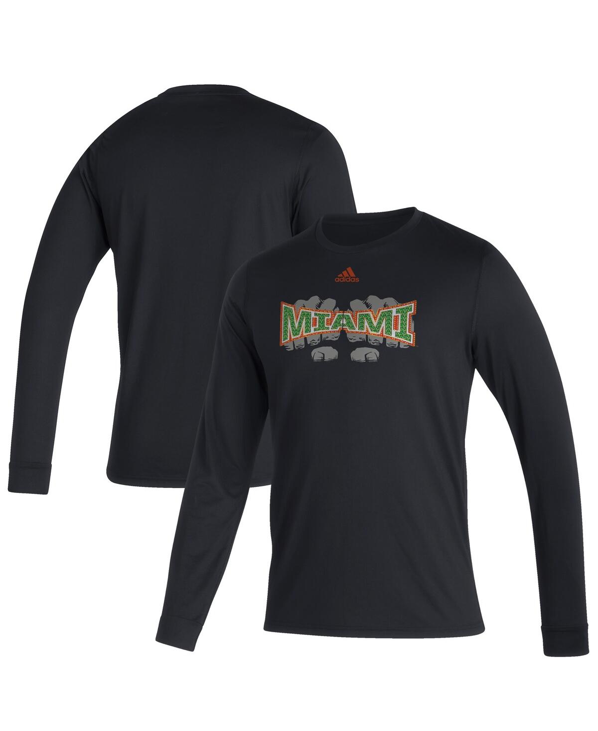 Men's adidasMiami Hurricanes Touchdown Ring Creator Long Sleeve T-shirt - Black
