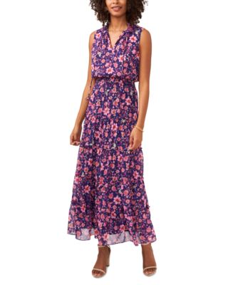 msk sleeveless tie neck tiered maxi dress
