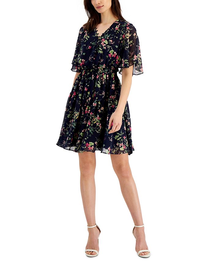 Taylor Floral Print Chiffon A Line Dress Macy s