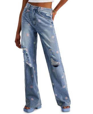 Tinseltown Juniors' Printed Ripped Wide 