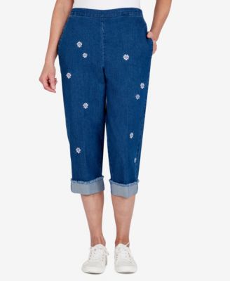 Alfred Dunner Womens Petite Embroidered Denim Capri, Women's, Size: 10P, Blue