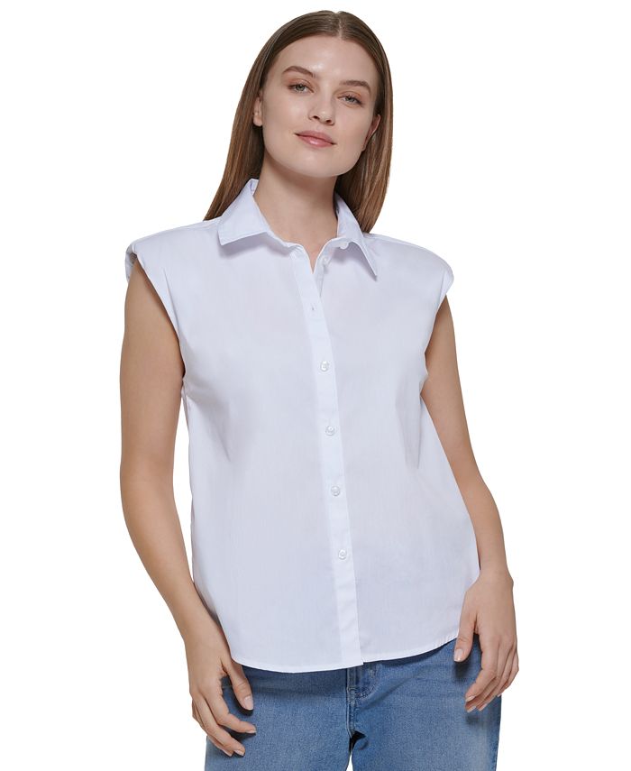 Calvin Klein Jeans Padded Cap-Sleeve Poplin Shirt - Macy\'s | Hemden