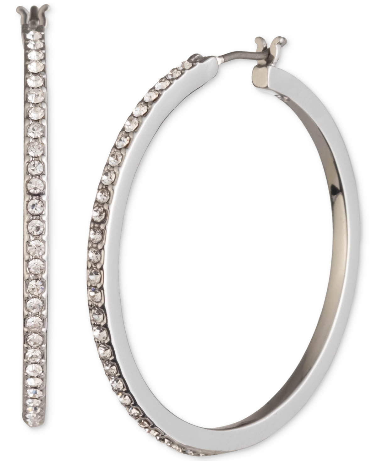 Medium Pave Hoop Earrings, 1.22" - Silver
