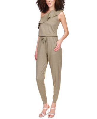 Michael Kors - Sparkle One-Shoulder Ruffled Jumpsuit