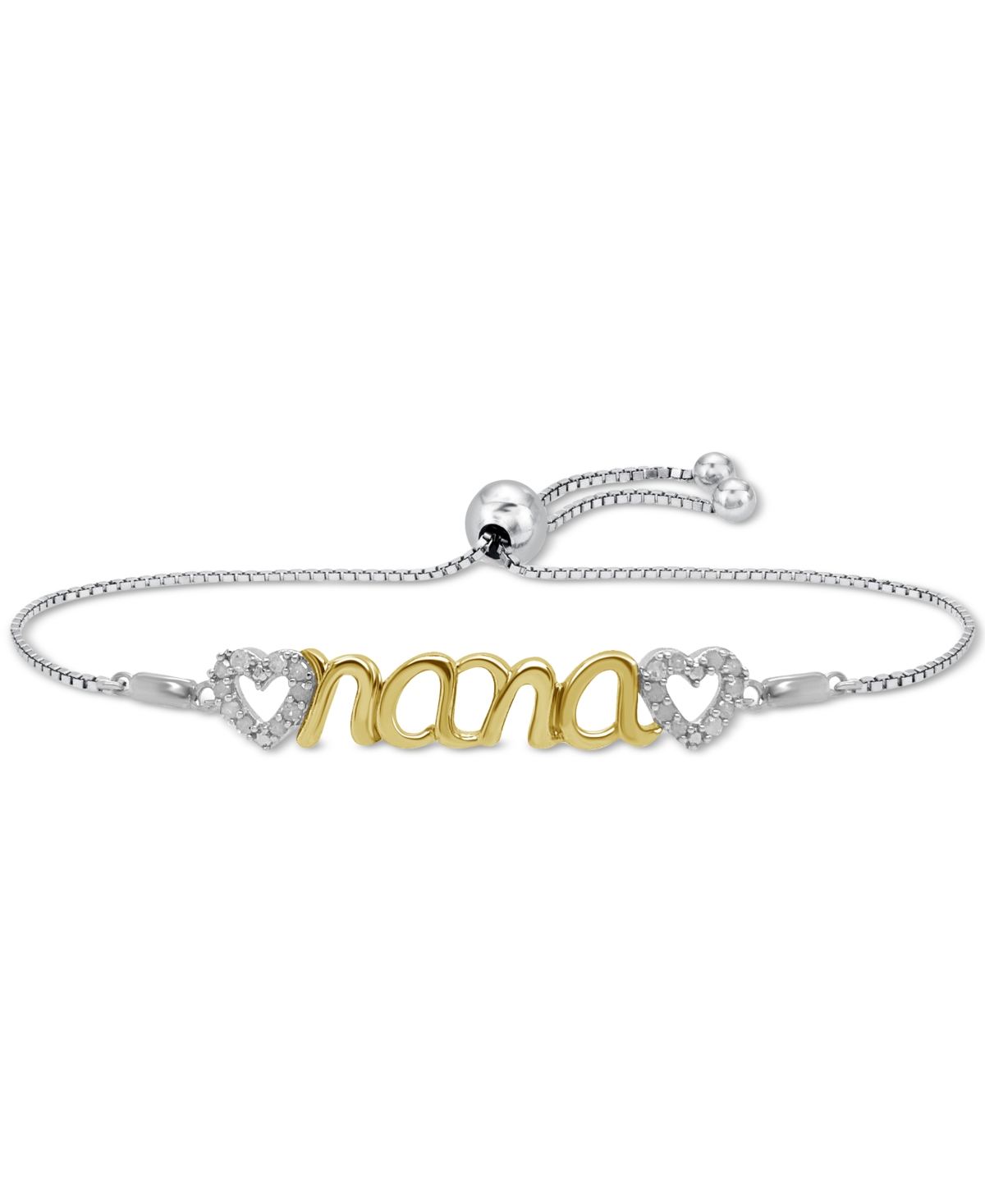 Macy's Diamond Nana Heart Bolo Bracelet (1/6 Ct. T.w.) In Sterling Silver Or Sterling Silver & 14k Gold-pla In Sterling Silver  Gold-plate