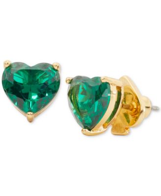 Gold-Tone Stone Heart Stud Earrings