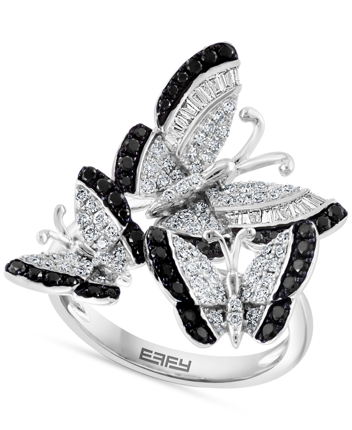 Effy White Diamond (3/8 ct. t.w.) & Black Diamond (1/3 ct. t.w.) Butterfly Statement Ring in 14k White Gold - White Gold