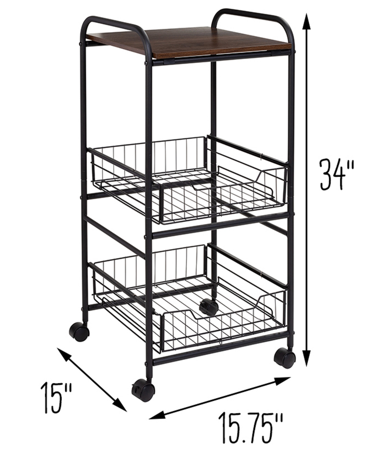 Shop Honey Can Do 3-tier Slim Rolling Cart With Metal Basket Drawers In Black