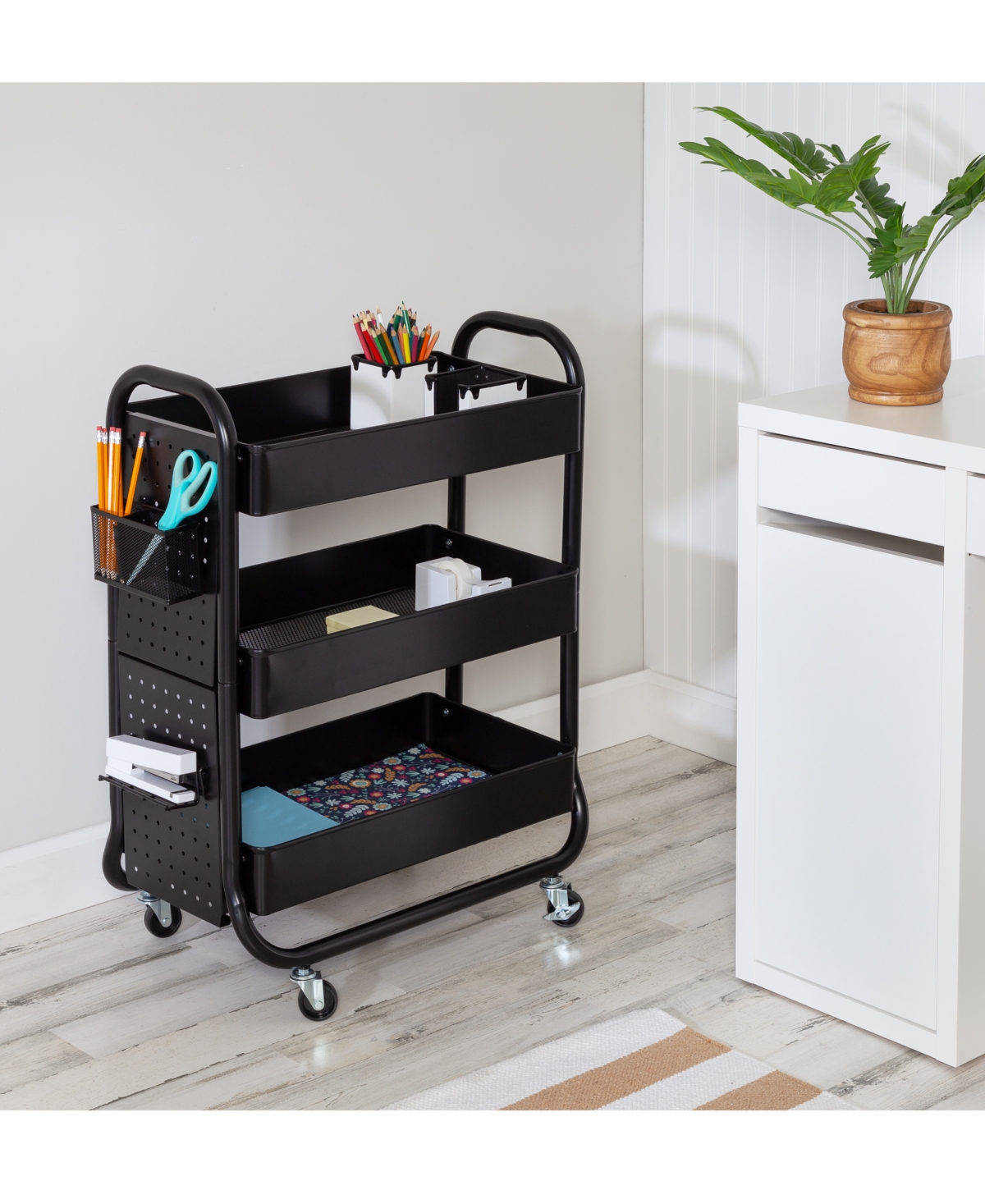Honey Can Do Rolling Craft Cart With Peg Board In Black