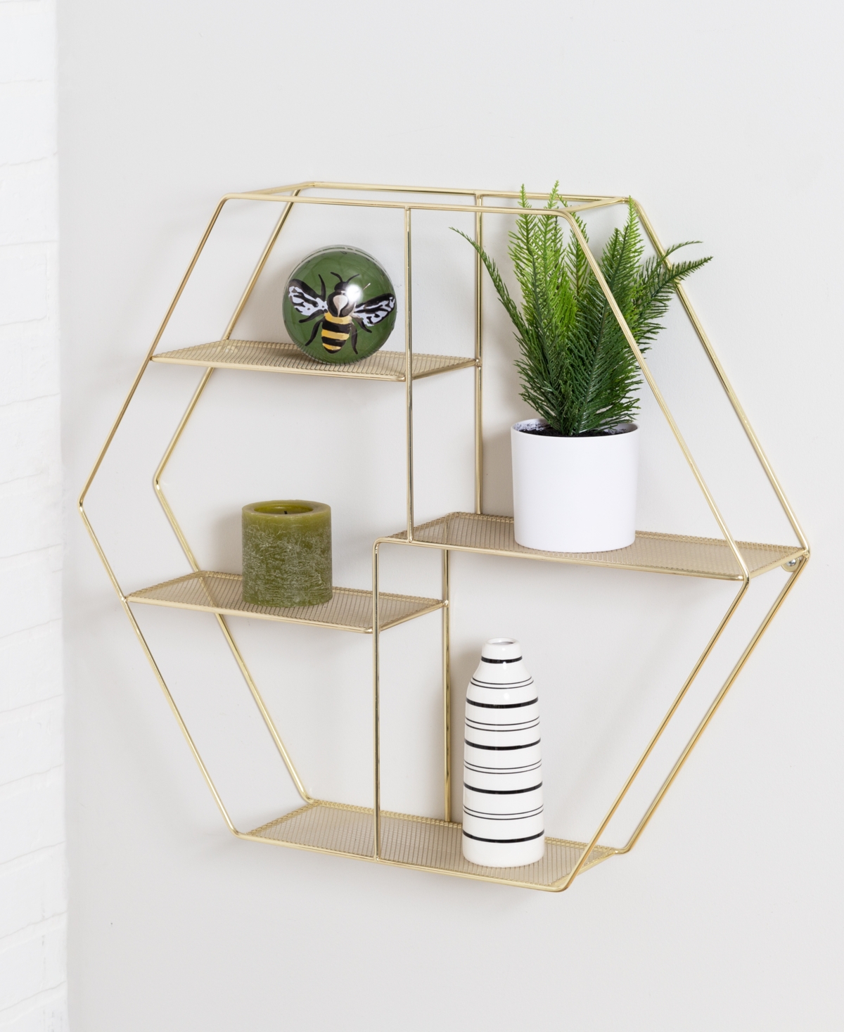 Honey Can Do Four-tier Hexagonal Decorative Metal Wall Shelf In Gold