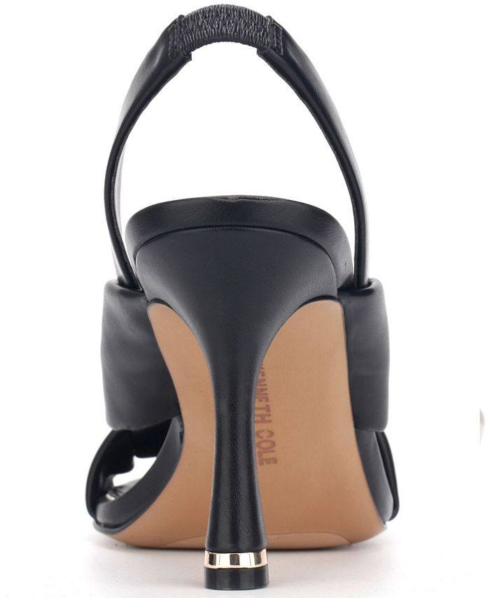 KENNETH COLE NEW YORK Womens Black Ruched Padded Anika Open Toe Sculpted Heel Slip On Heeled M