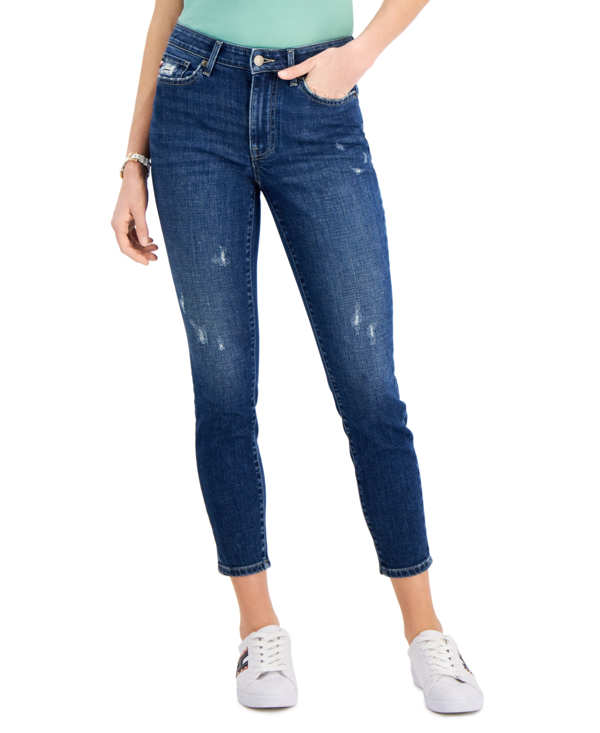 Tommy Hilfiger Th Flex Curvy Fit Distressed Skinny Ankle Jeans