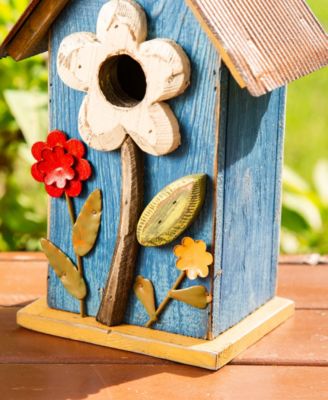 10.25" Retro Birdhouse with 3D Flowers