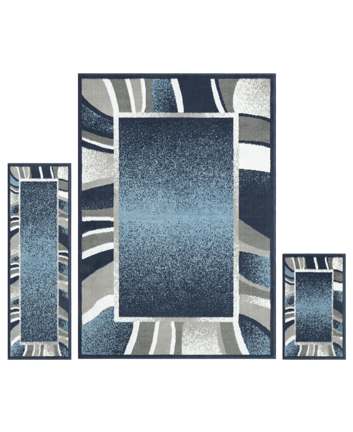 Global Rug Designs Loma Lom03 Area Rug Set, 3 Piece In Blue,gray