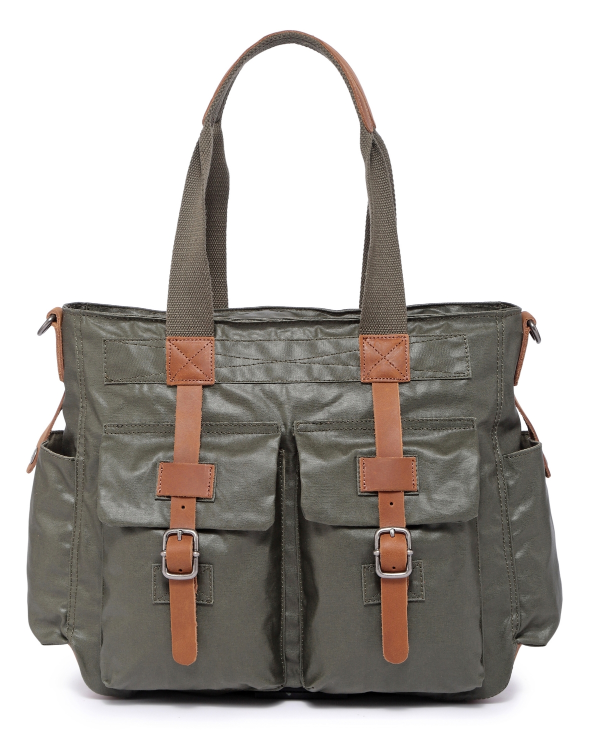Tsd Brand Urban Light Coated Canvas Tote Bag In Army Green