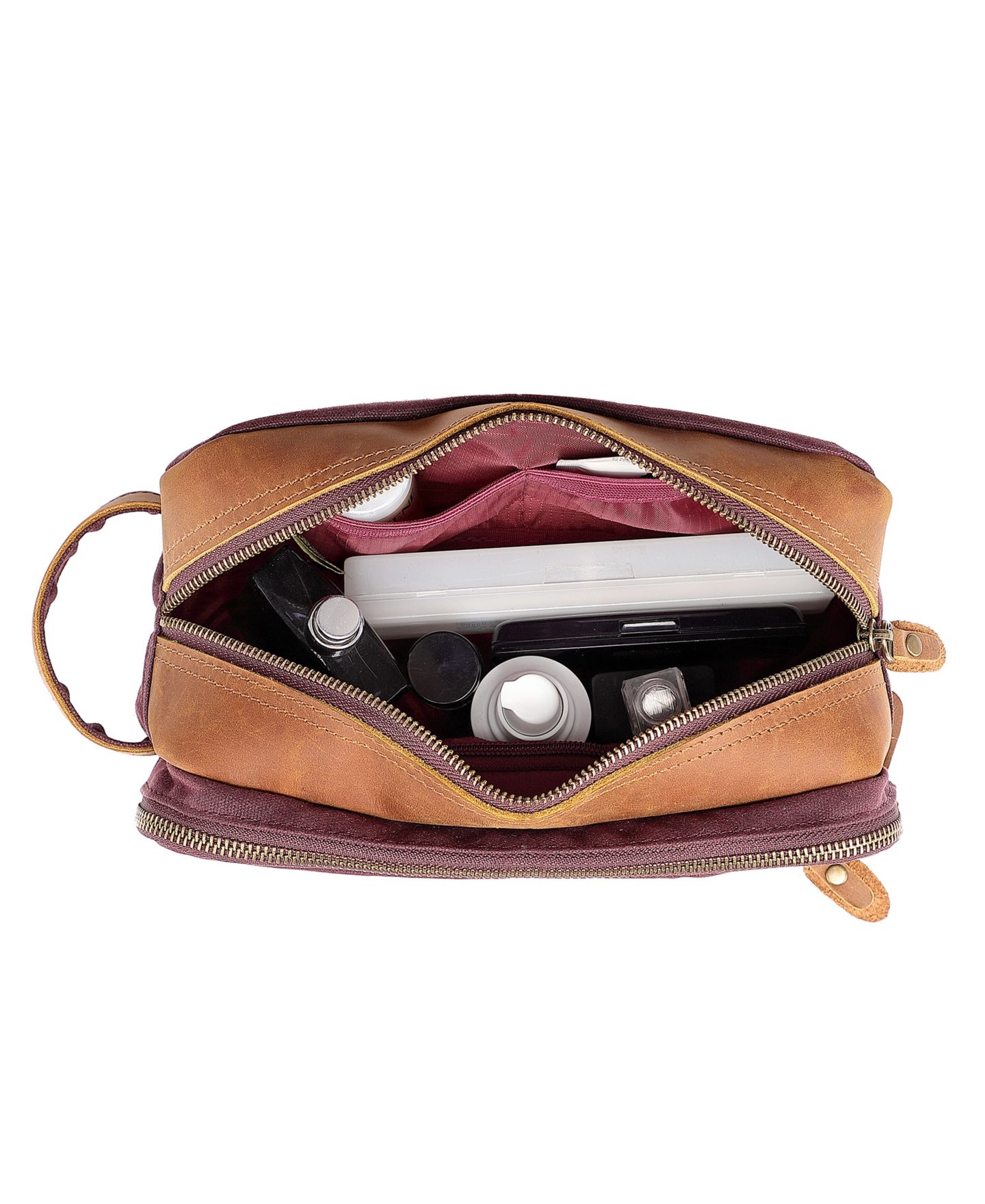 Женский несессер TSD BRAND Turtle Ridge Waxed Canvas Toiletry Bag, цвет: Бордовый — фото 3