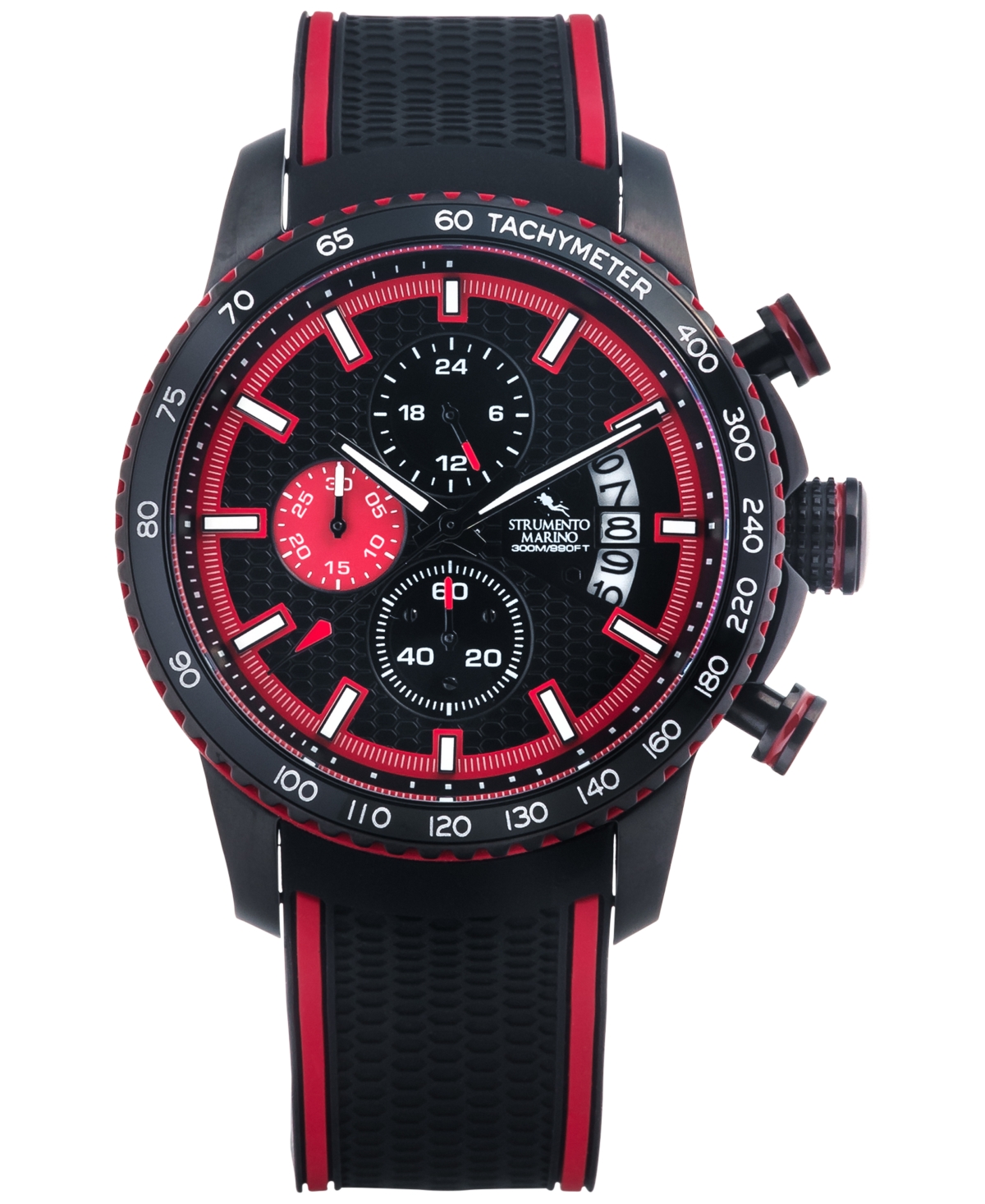 Men's Chronograph Freedom Black Perforated Silicone Strap Watch 45mm - Black Red