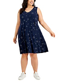 Plus Size Star-Print Flip-Flop Dress, Created for Macy's