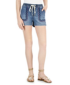 Women's High Rise Embroidered Drawstring Shorts, Created for Macy's