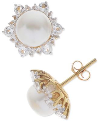 Macy's - Cultured Freshwater Pearl (8mm) & White Topaz (1-1/4 ct. t.w.) in 14k Gold-Plated Sterling Silver