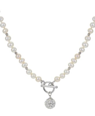 Cultured Freshwater Pearl 5 5 1 2mm Crystal 18 Statement Necklace in Sterling Silver